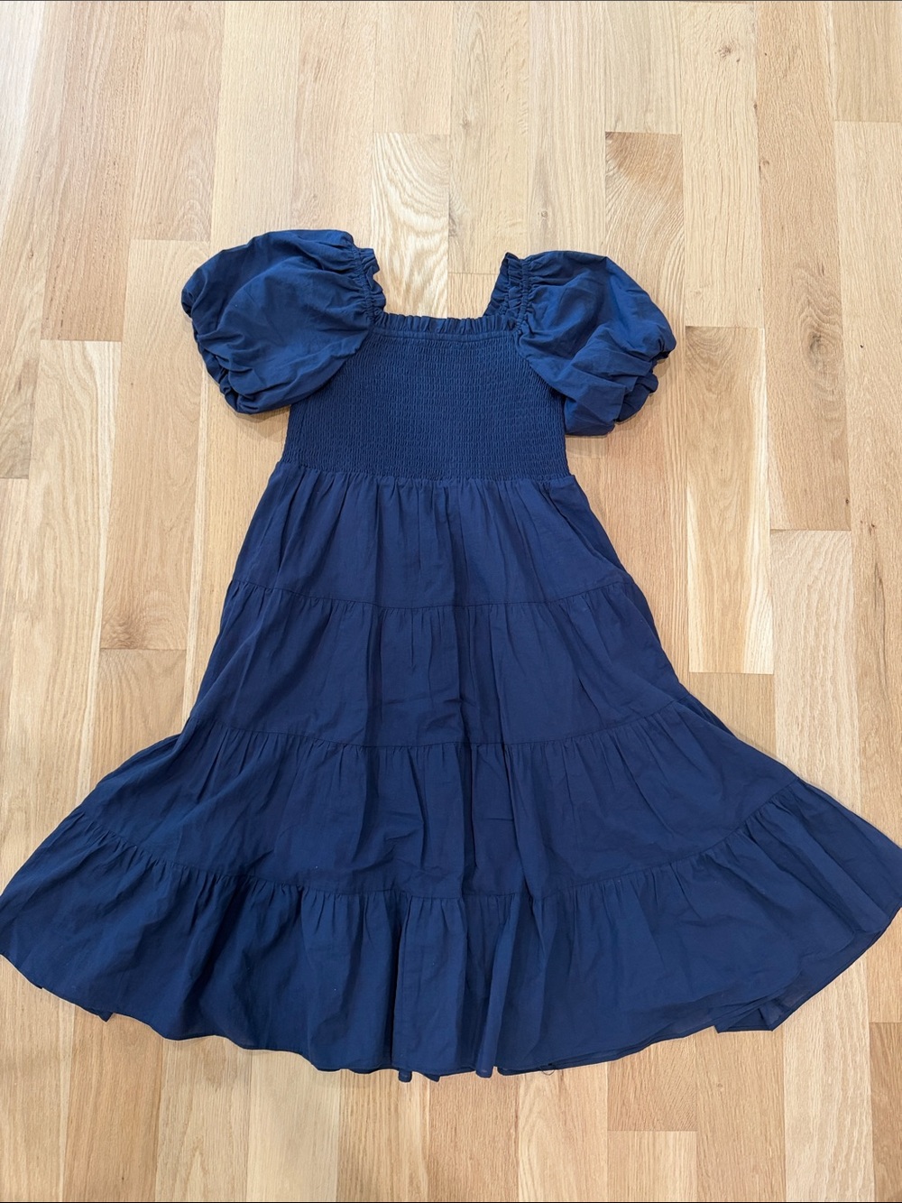Girls' Navy Puff Sleeve Tiered Dress